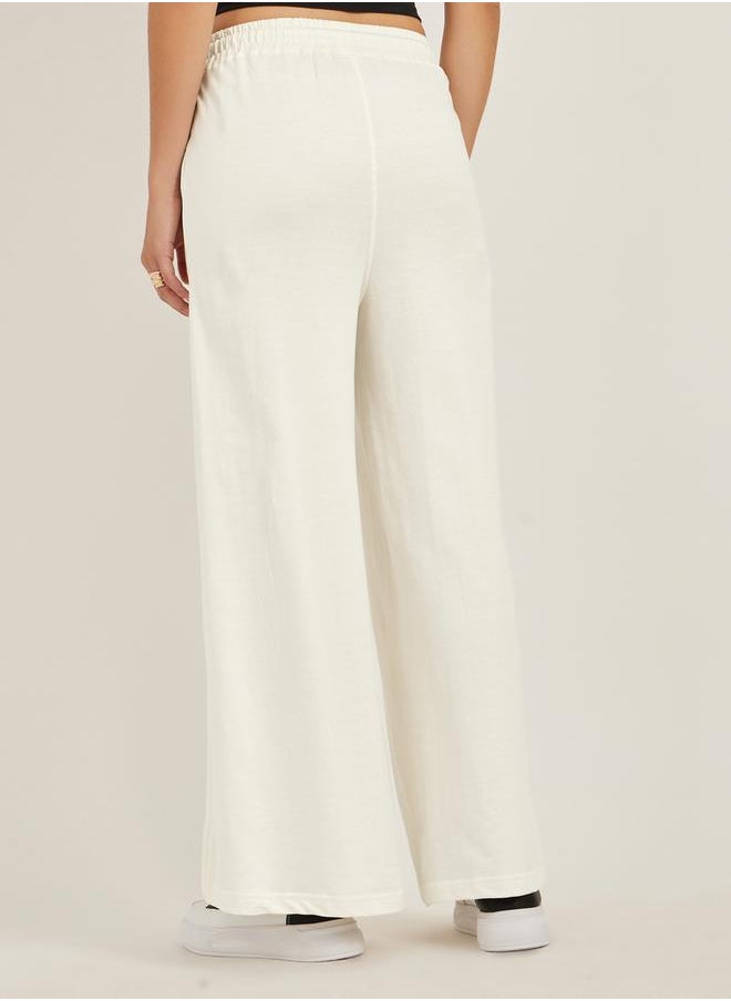 Embossed Hem Wide Leg Joggers with Drawstring Waist