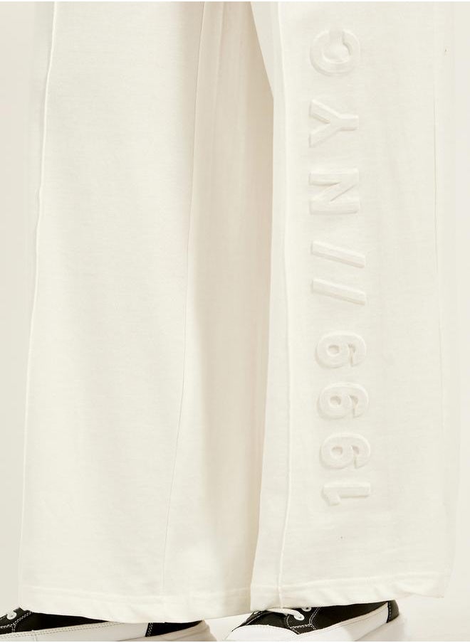 Embossed Hem Wide Leg Joggers with Drawstring Waist