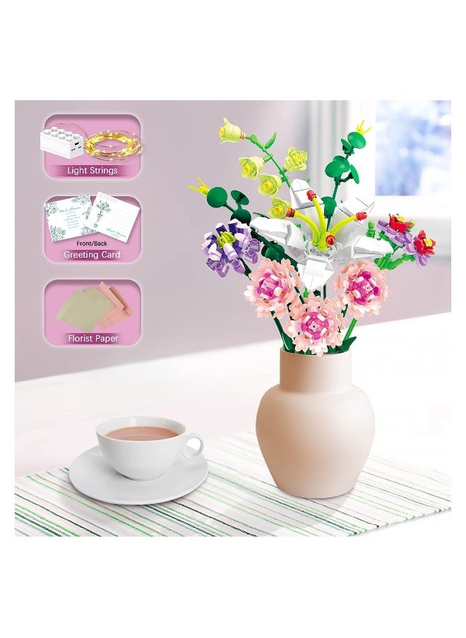 Flower Bouquet Building Blocks Pink Carnation Lily Building Blocks Sets Gift Flower Building Block Set