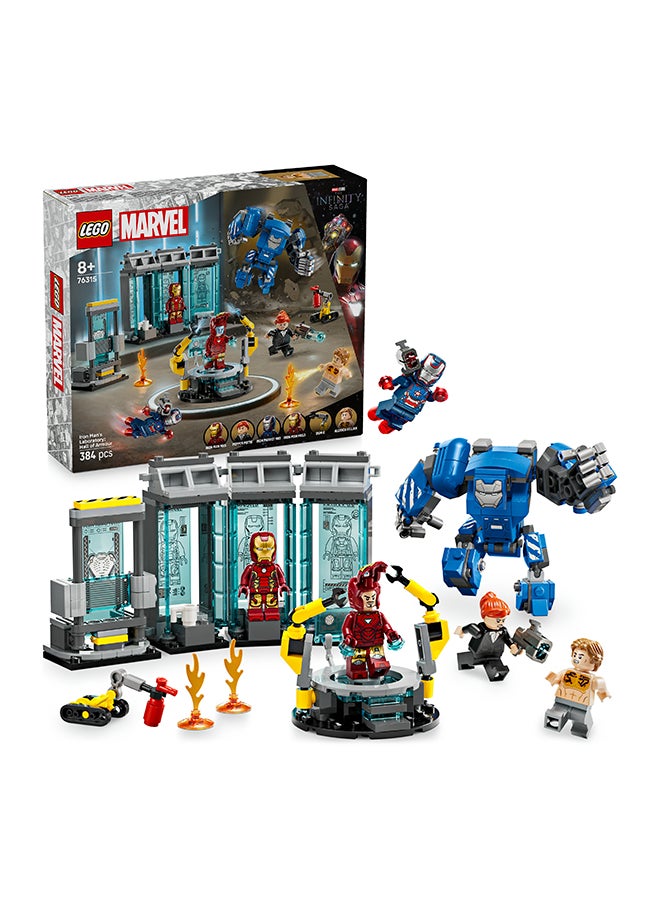 LEGO Marvel Iron Man’s Laboratory: Hall of Armour - Super Hero Building Toy with a Mech Figure, 5 Minifigures incl. Aldrich Killian & a Dum-E Robot - Avengers Gift for 8+ Year Old Boys & Girls 76315 (384 pieces)