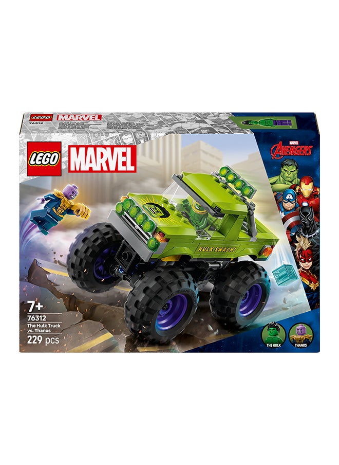 LEGO Marvel The Hulk Truck vs. Thanos - Super Hero Building Toy with a Monster Truck plus 2 Minifigures & Accessories incl. an Infinity Gauntlet - Collectible Set for 7+ Year Old Boys & Girls - 76312 (229 pieces)