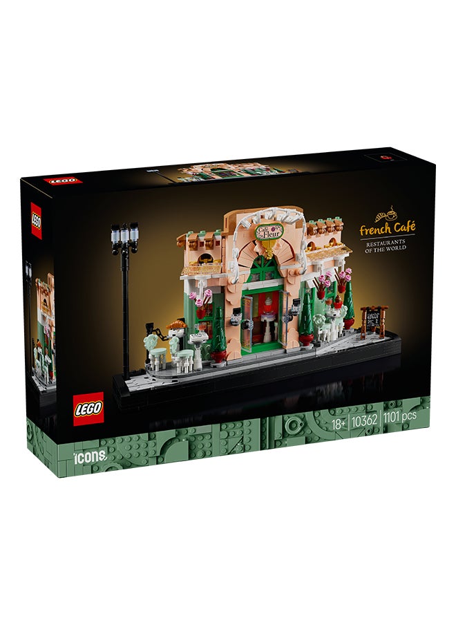 Icons French Café Building Set for Adults - incl. a Picturesque Facade, Hanging Flowerpots & Ornate Seating - Model Kit for Home or Office Desk Decor - DIY Gift Idea for Women & Men - 10362 (1101 pieces)