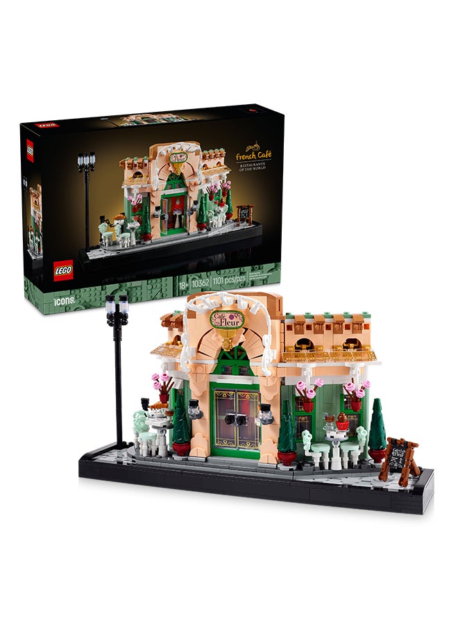 Icons French Café Building Set for Adults - incl. a Picturesque Facade, Hanging Flowerpots & Ornate Seating - Model Kit for Home or Office Desk Decor - DIY Gift Idea for Women & Men - 10362 (1101 pieces)