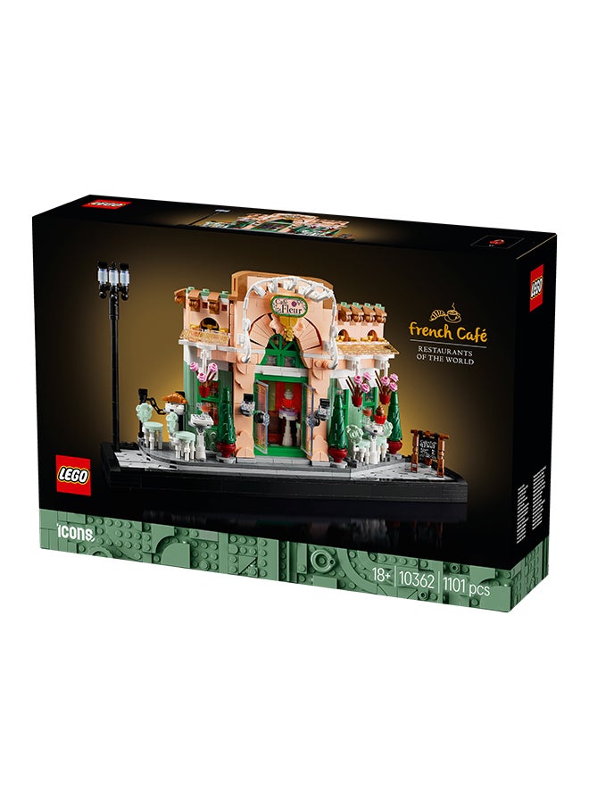Icons French Café Building Set for Adults - incl. a Picturesque Facade, Hanging Flowerpots & Ornate Seating - Model Kit for Home or Office Desk Decor - DIY Gift Idea for Women & Men - 10362 (1101 pieces)