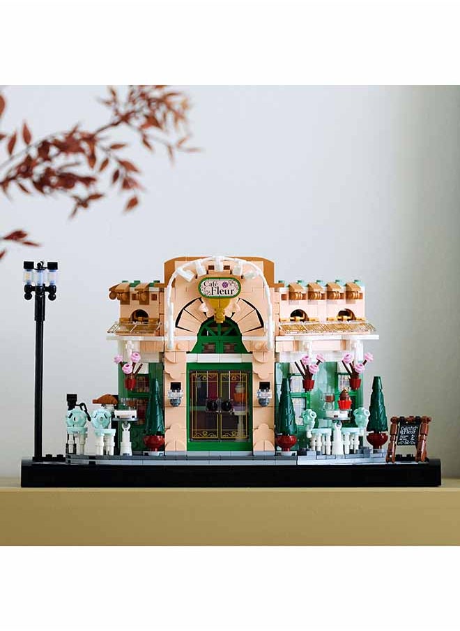 Icons French Café Building Set for Adults - incl. a Picturesque Facade, Hanging Flowerpots & Ornate Seating - Model Kit for Home or Office Desk Decor - DIY Gift Idea for Women & Men - 10362 (1101 pieces)