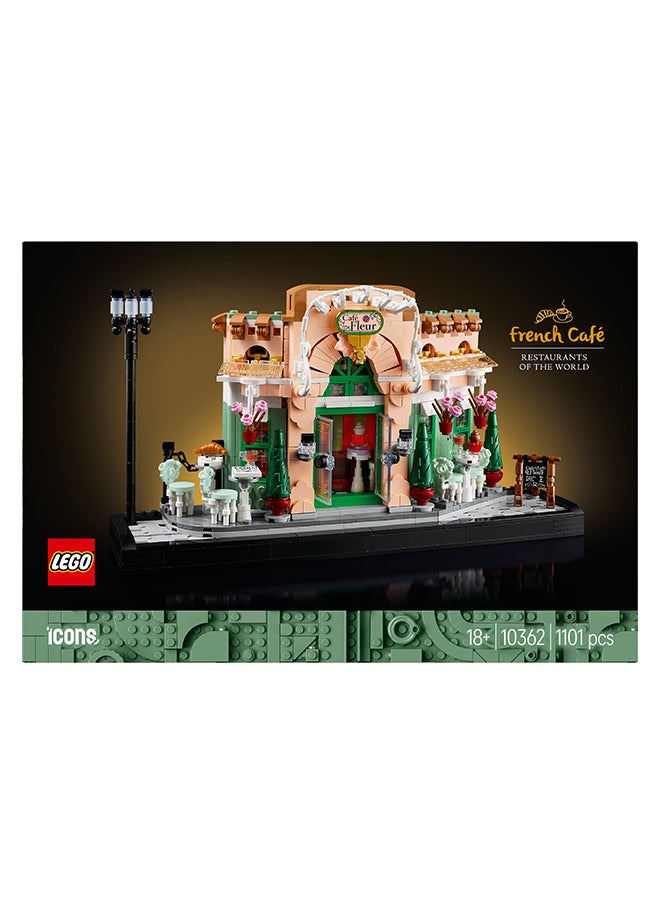 Icons French Café Building Set for Adults - incl. a Picturesque Facade, Hanging Flowerpots & Ornate Seating - Model Kit for Home or Office Desk Decor - DIY Gift Idea for Women & Men - 10362 (1101 pieces)