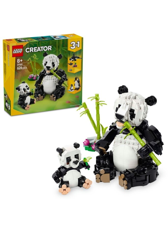 Creator 3in1 Wild Animals: Panda Family Toy - Transforms into Penguin Figures or Orca Whale Toys - Building Set for Nature-Loving 8+ Year Old Girls & Boys - Creative Birthday Gift - 31165 (626 pieces)