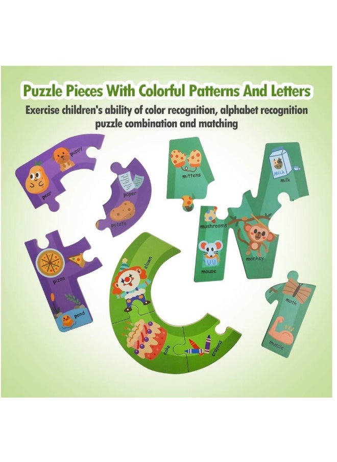 Wooden Jumbo Alphabet, ABC Letter Toddler Puzzles Color Shape Animals Recognition Montessori STEM Jigsaw Preschool Learning Educational Toy for Kids 3 4 5 Years Old Boys Girls Gift