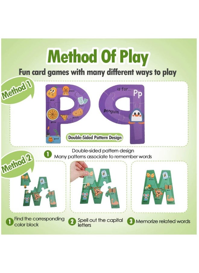 Wooden Jumbo Alphabet, ABC Letter Toddler Puzzles Color Shape Animals Recognition Montessori STEM Jigsaw Preschool Learning Educational Toy for Kids 3 4 5 Years Old Boys Girls Gift