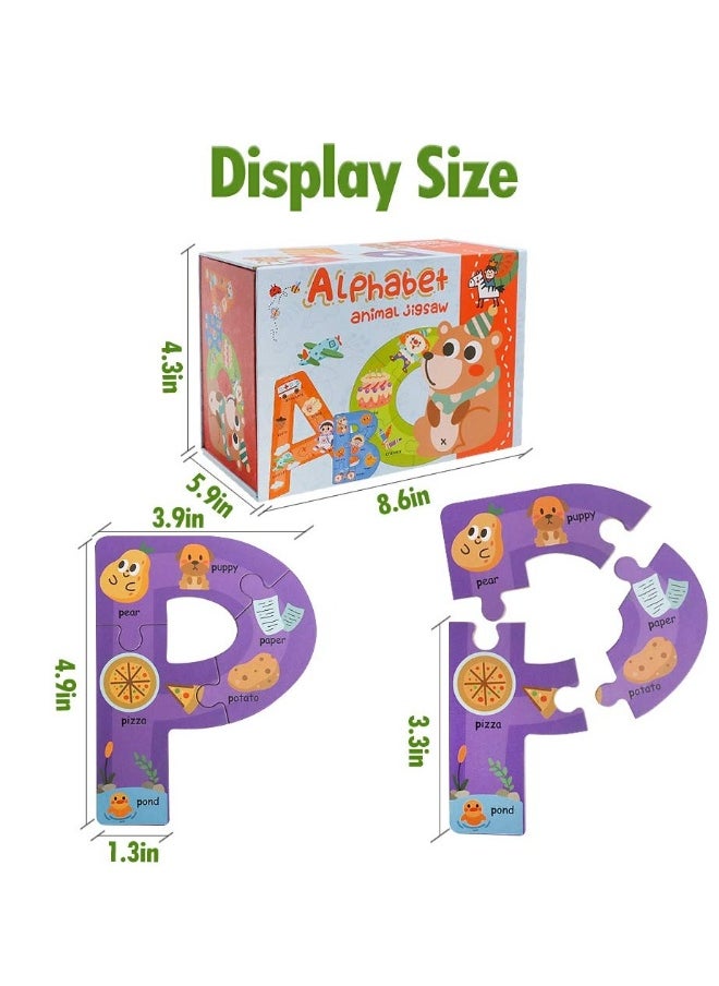 Wooden Jumbo Alphabet, ABC Letter Toddler Puzzles Color Shape Animals Recognition Montessori STEM Jigsaw Preschool Learning Educational Toy for Kids 3 4 5 Years Old Boys Girls Gift
