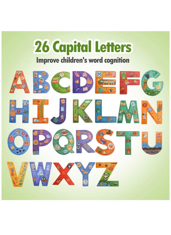 Wooden Jumbo Alphabet, ABC Letter Toddler Puzzles Color Shape Animals Recognition Montessori STEM Jigsaw Preschool Learning Educational Toy for Kids 3 4 5 Years Old Boys Girls Gift