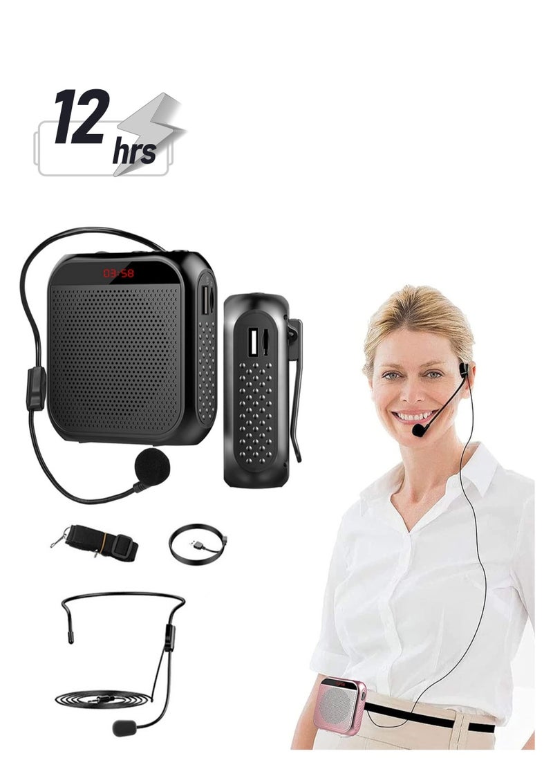 Portable Voice Amplifier with Wired Microphone Headset, Rechargeable PA System Speaker for Teachers, Tour Guides, Coaches, Meetings, Yoga, and Fitness (Black)