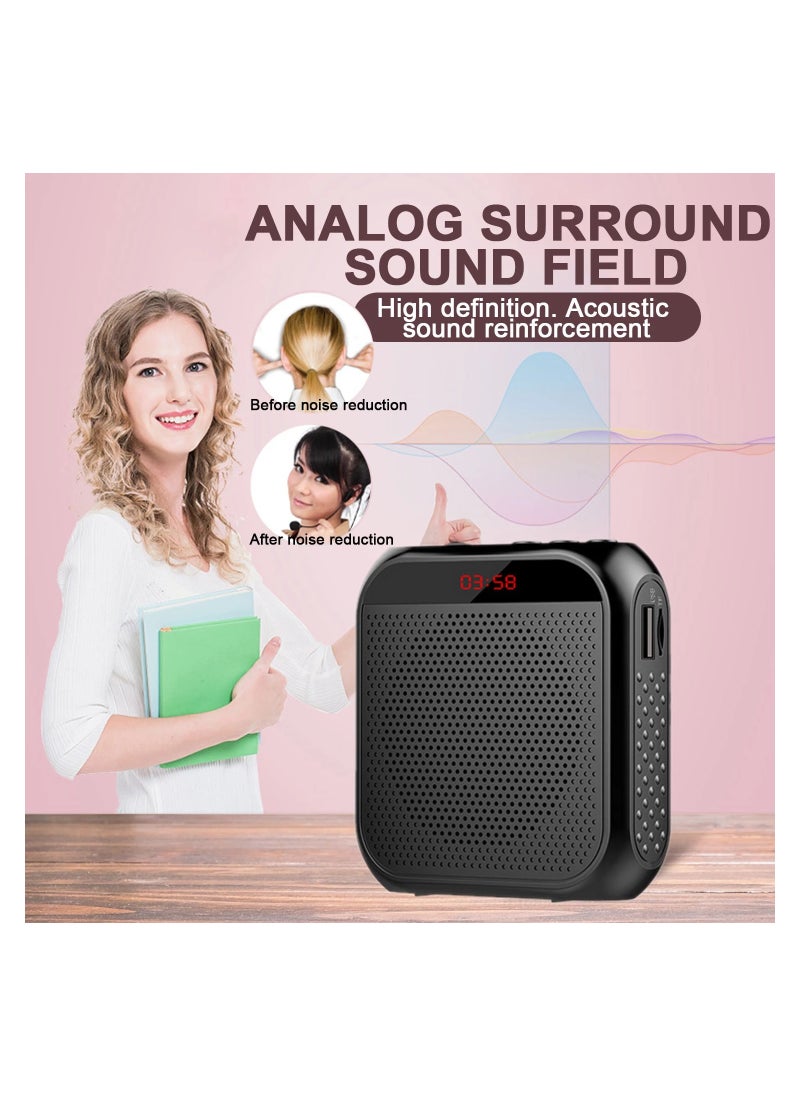 Portable Voice Amplifier with Wired Microphone Headset, Rechargeable PA System Speaker for Teachers, Tour Guides, Coaches, Meetings, Yoga, and Fitness (Black)