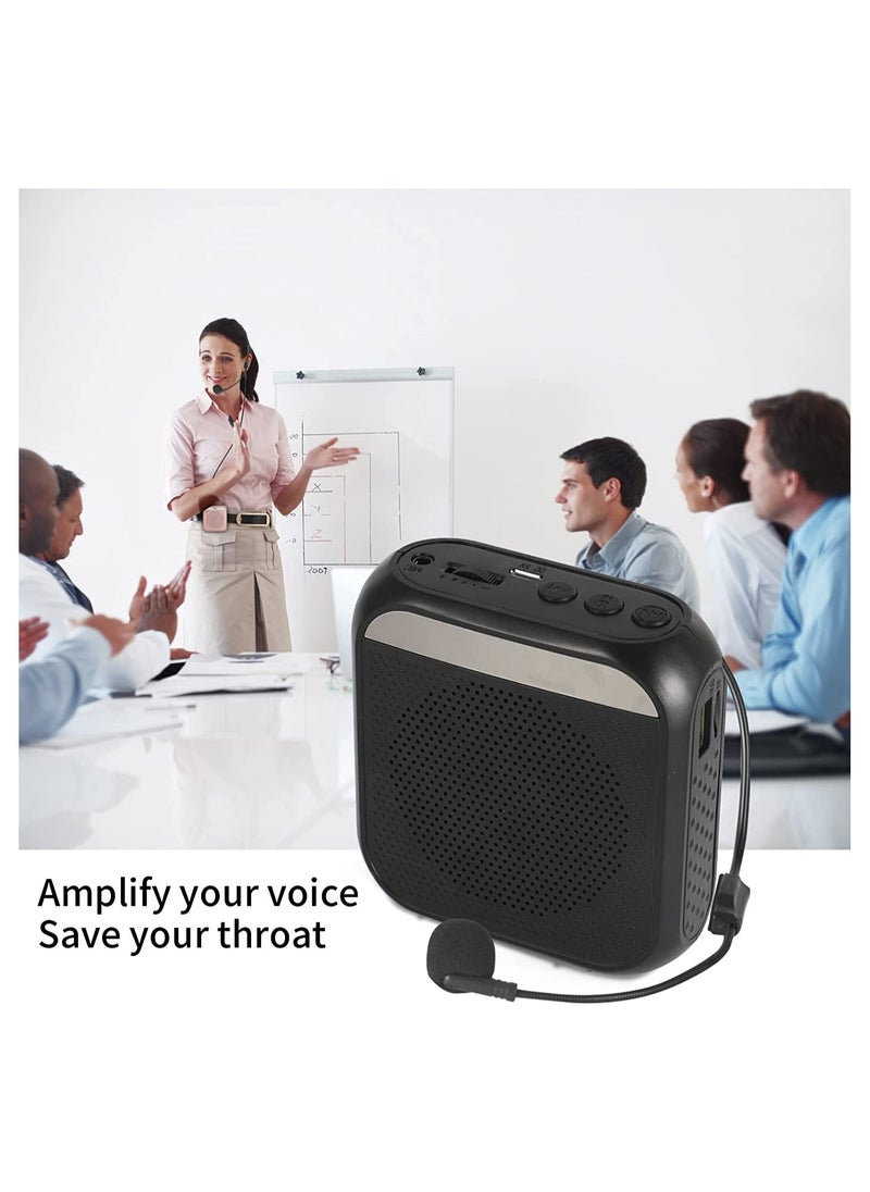 Portable Voice Amplifier with Wired Microphone Headset, Rechargeable PA System Speaker for Teachers, Tour Guides, Coaches, Meetings, Yoga, and Fitness (Black)