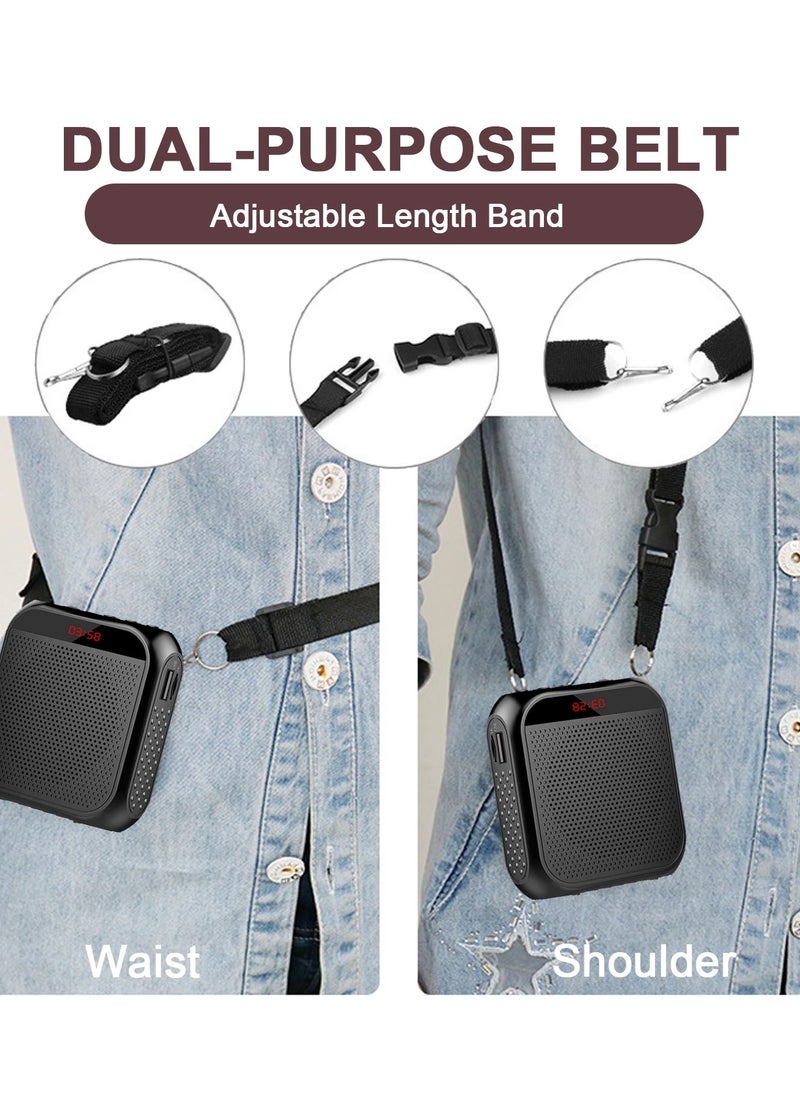 Portable Voice Amplifier with Wired Microphone Headset, Rechargeable PA System Speaker for Teachers, Tour Guides, Coaches, Meetings, Yoga, and Fitness (Black)