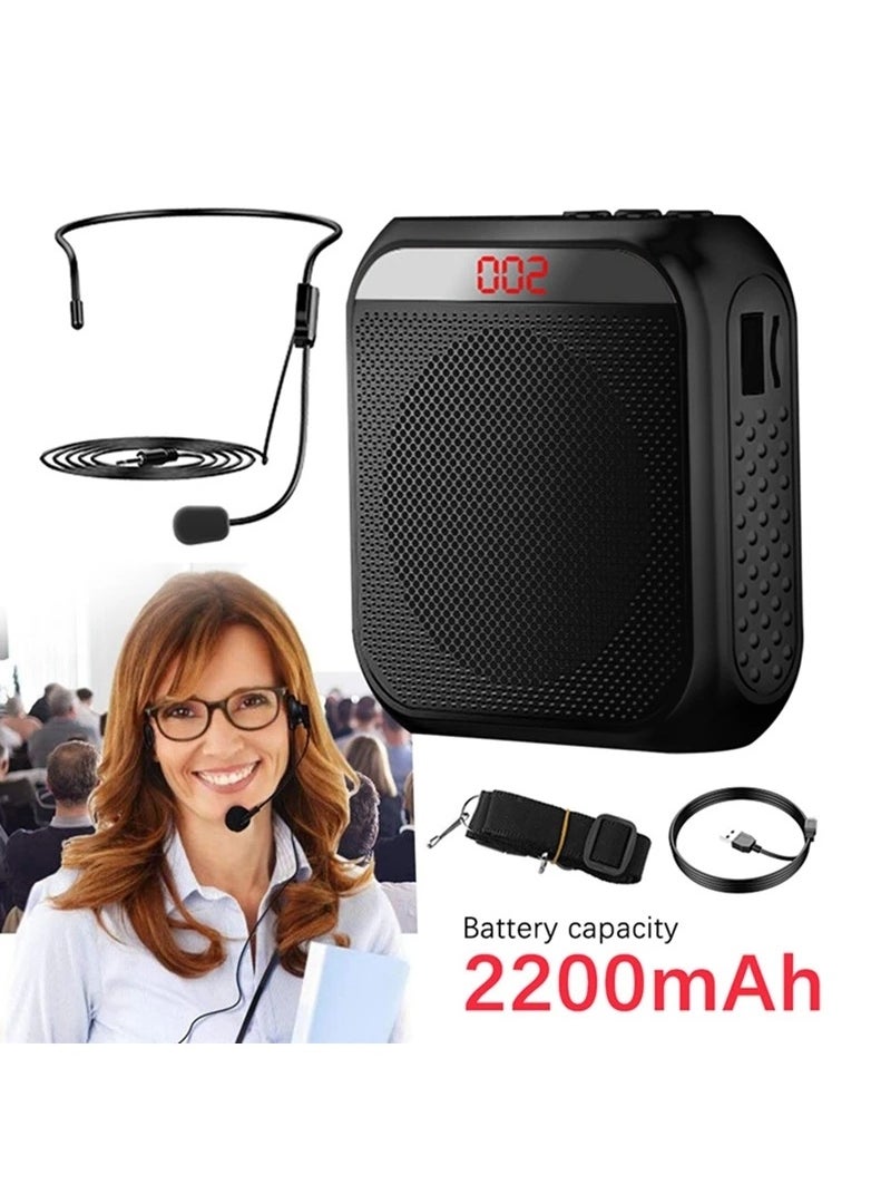 Portable Voice Amplifier with Wired Microphone Headset, Rechargeable PA System Speaker for Teachers, Tour Guides, Coaches, Meetings, Yoga, and Fitness (Black)