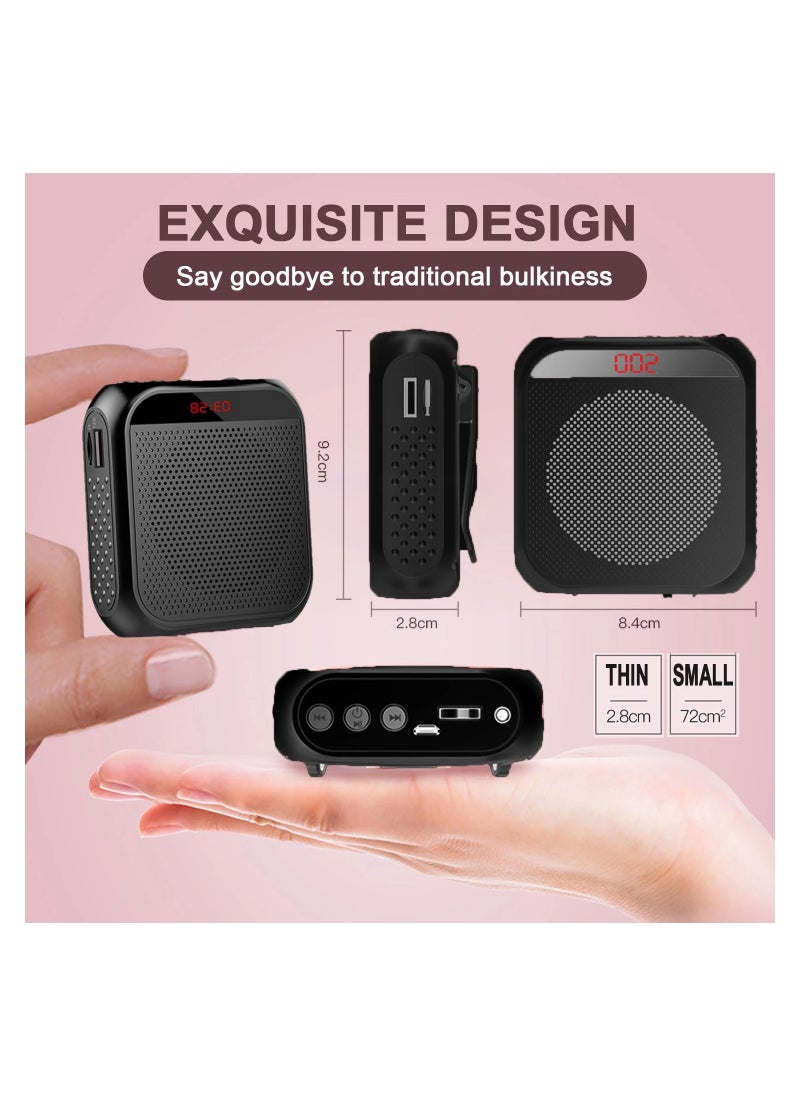 Portable Voice Amplifier with Wired Microphone Headset, Rechargeable PA System Speaker for Teachers, Tour Guides, Coaches, Meetings, Yoga, and Fitness (Black)