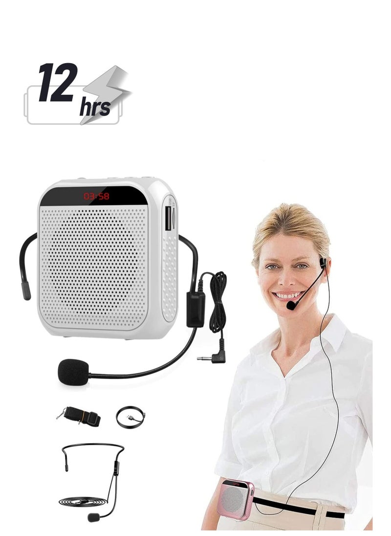 Portable Voice Amplifier with Wired Microphone Headset, Rechargeable PA System Speaker for Teachers, Tour Guides, Coaches, Meetings, Yoga, and Fitness (White)