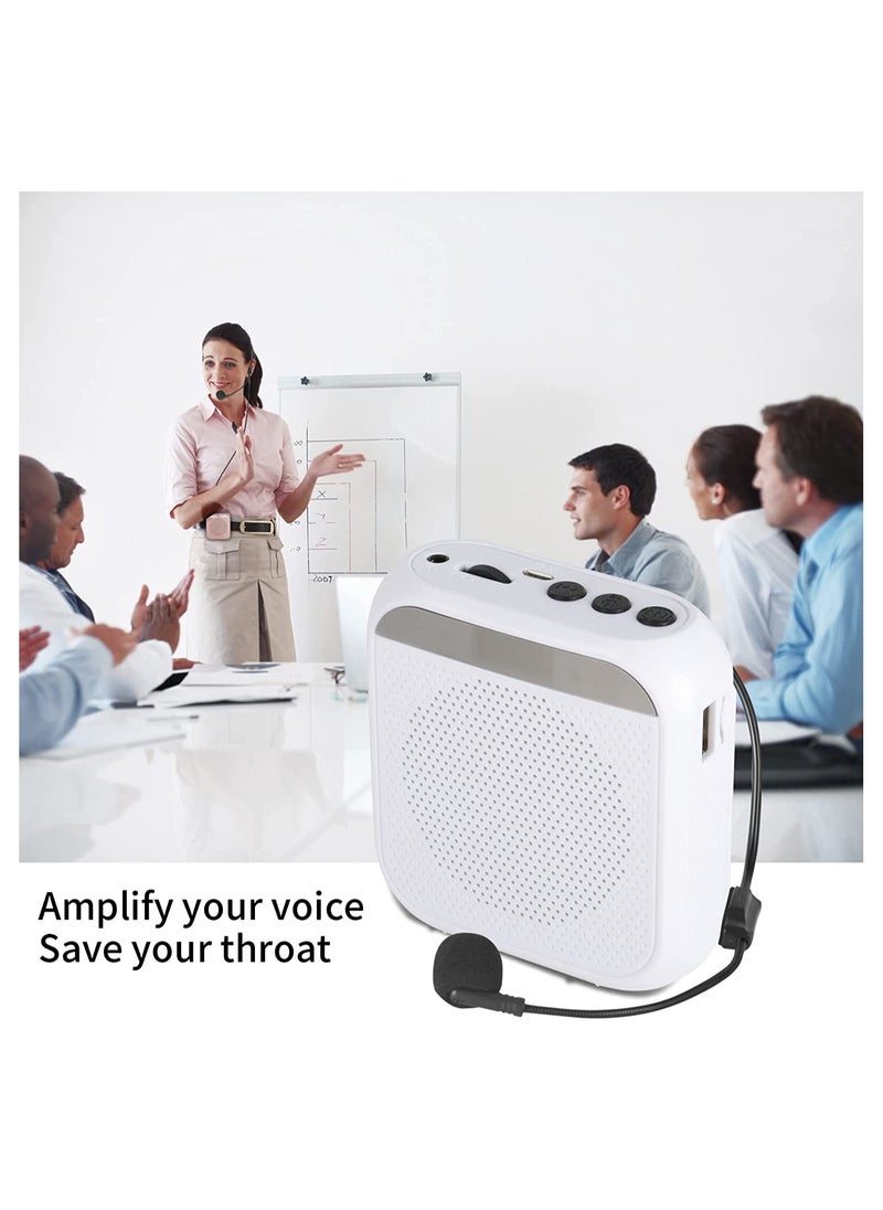 Portable Voice Amplifier with Wired Microphone Headset, Rechargeable PA System Speaker for Teachers, Tour Guides, Coaches, Meetings, Yoga, and Fitness (White)