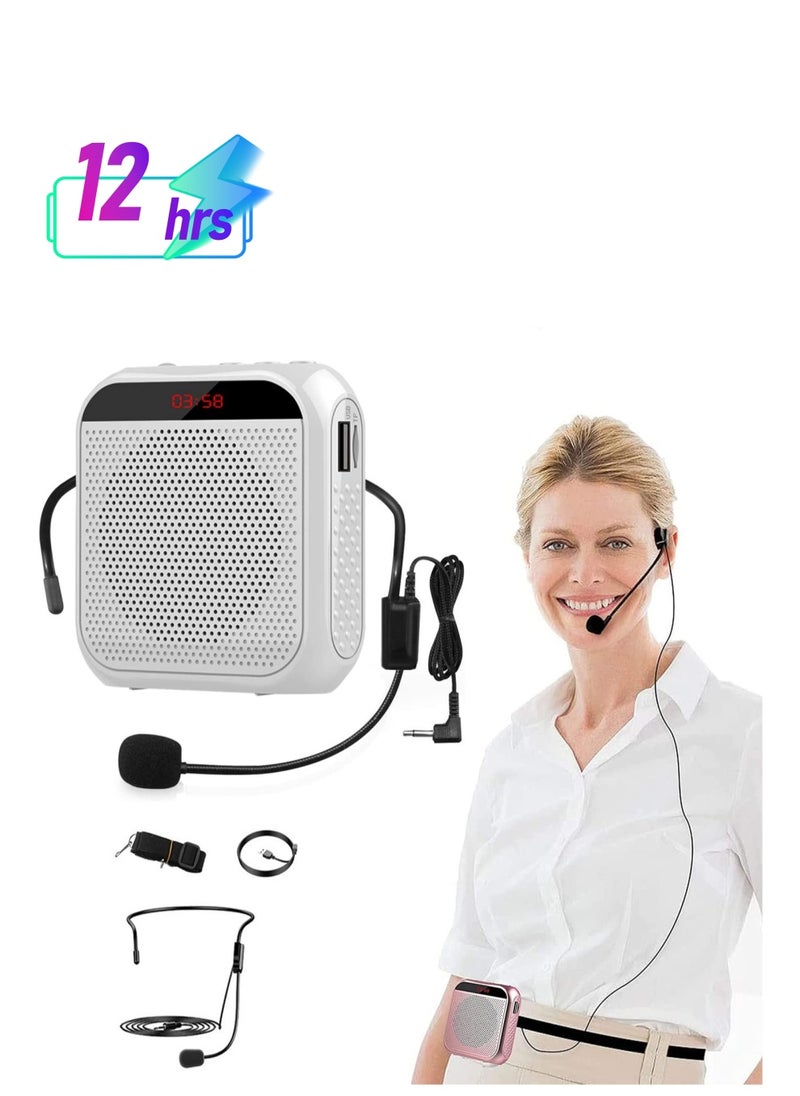 Portable Voice Amplifier with Wired Microphone Headset, Rechargeable PA System Speaker for Teachers, Tour Guides, Coaches, Meetings, Yoga, and Fitness (White)