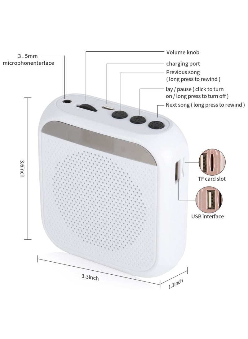 Portable Voice Amplifier with Wired Microphone Headset, Rechargeable PA System Speaker for Teachers, Tour Guides, Coaches, Meetings, Yoga, and Fitness (White)
