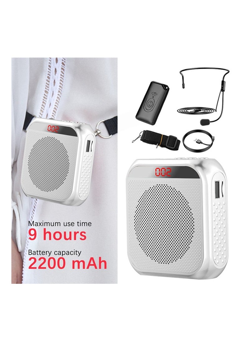 Portable Voice Amplifier with Wired Microphone Headset, Rechargeable PA System Speaker for Teachers, Tour Guides, Coaches, Meetings, Yoga, and Fitness (White)