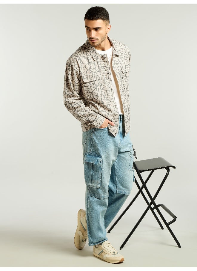 Grey and Beige Abstract Print Shacket