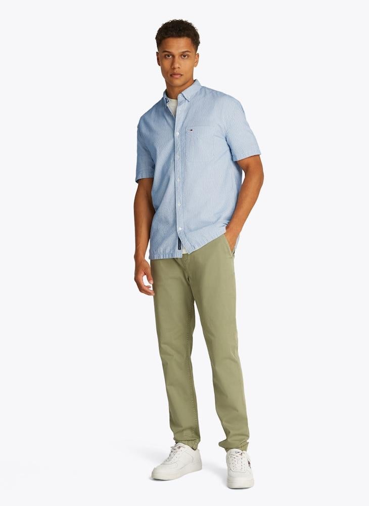 Regular Fit Seersucker Stripe Short Sleeve Shirt