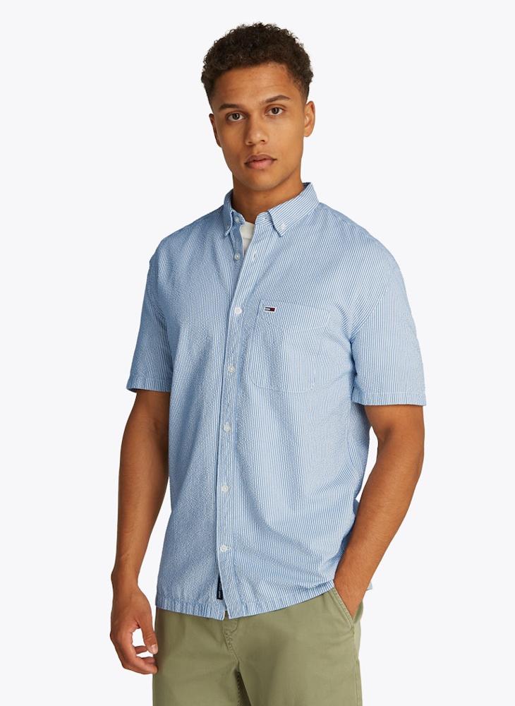 Regular Fit Seersucker Stripe Short Sleeve Shirt