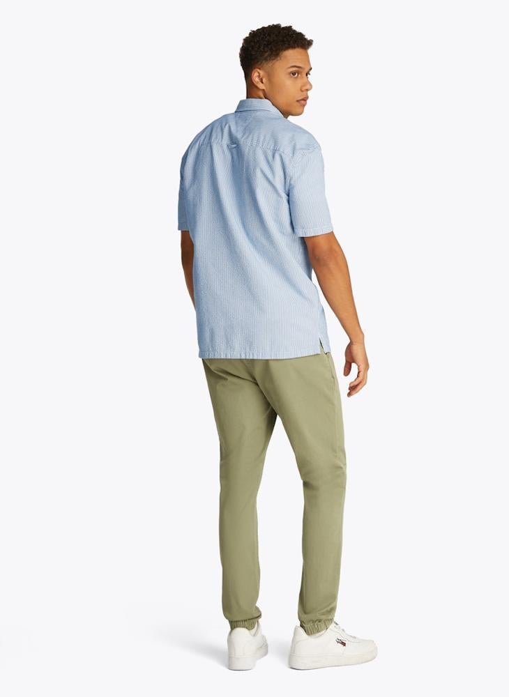 Regular Fit Seersucker Stripe Short Sleeve Shirt