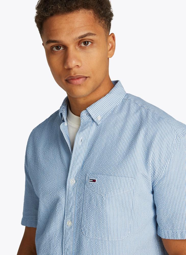 Regular Fit Seersucker Stripe Short Sleeve Shirt