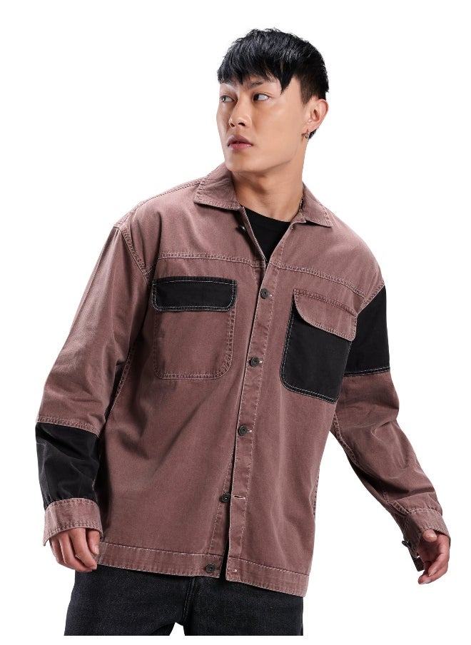Mauve Cut and Sew Casual Shirt for Men