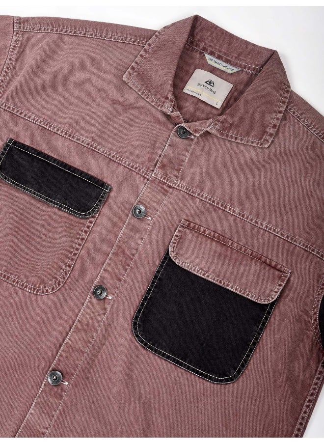 Mauve Cut and Sew Casual Shirt for Men