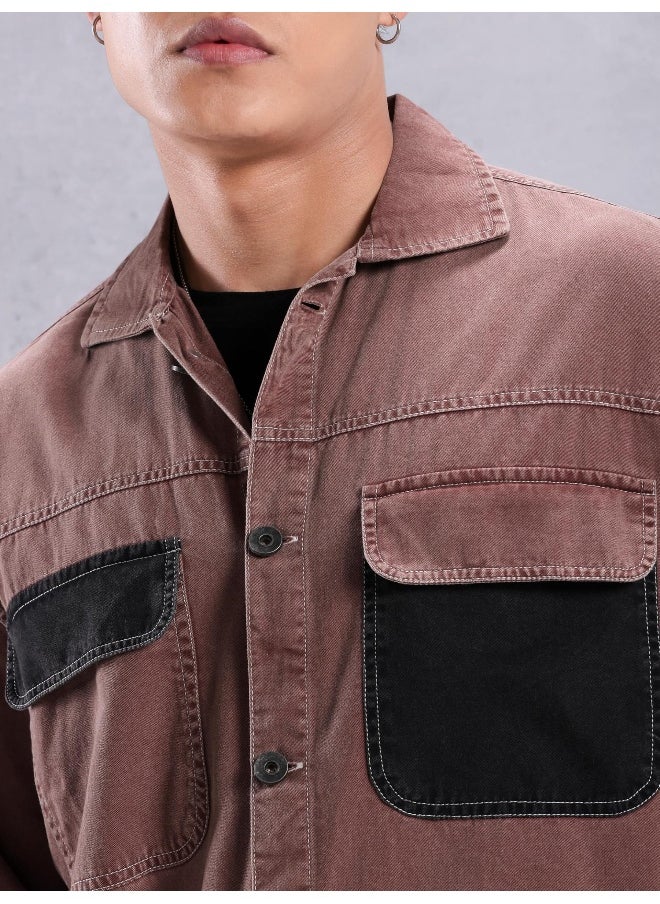 Mauve Cut and Sew Casual Shirt for Men