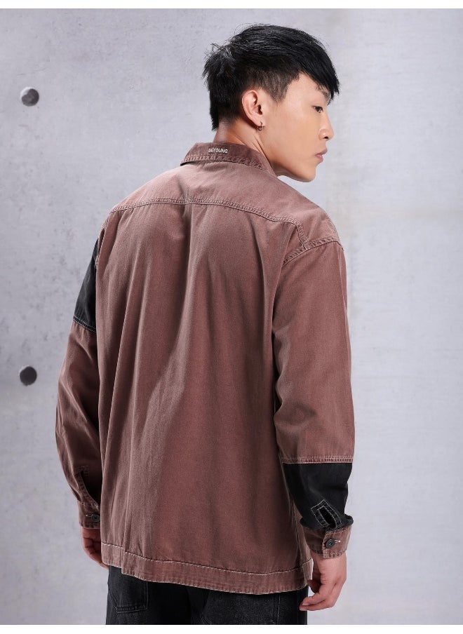 Mauve Cut and Sew Casual Shirt for Men