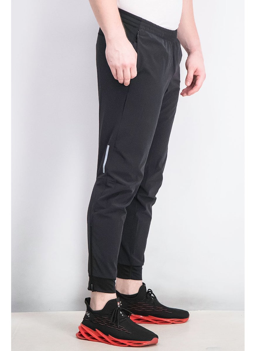 Men Regular Fit Running Track Pants, Black
