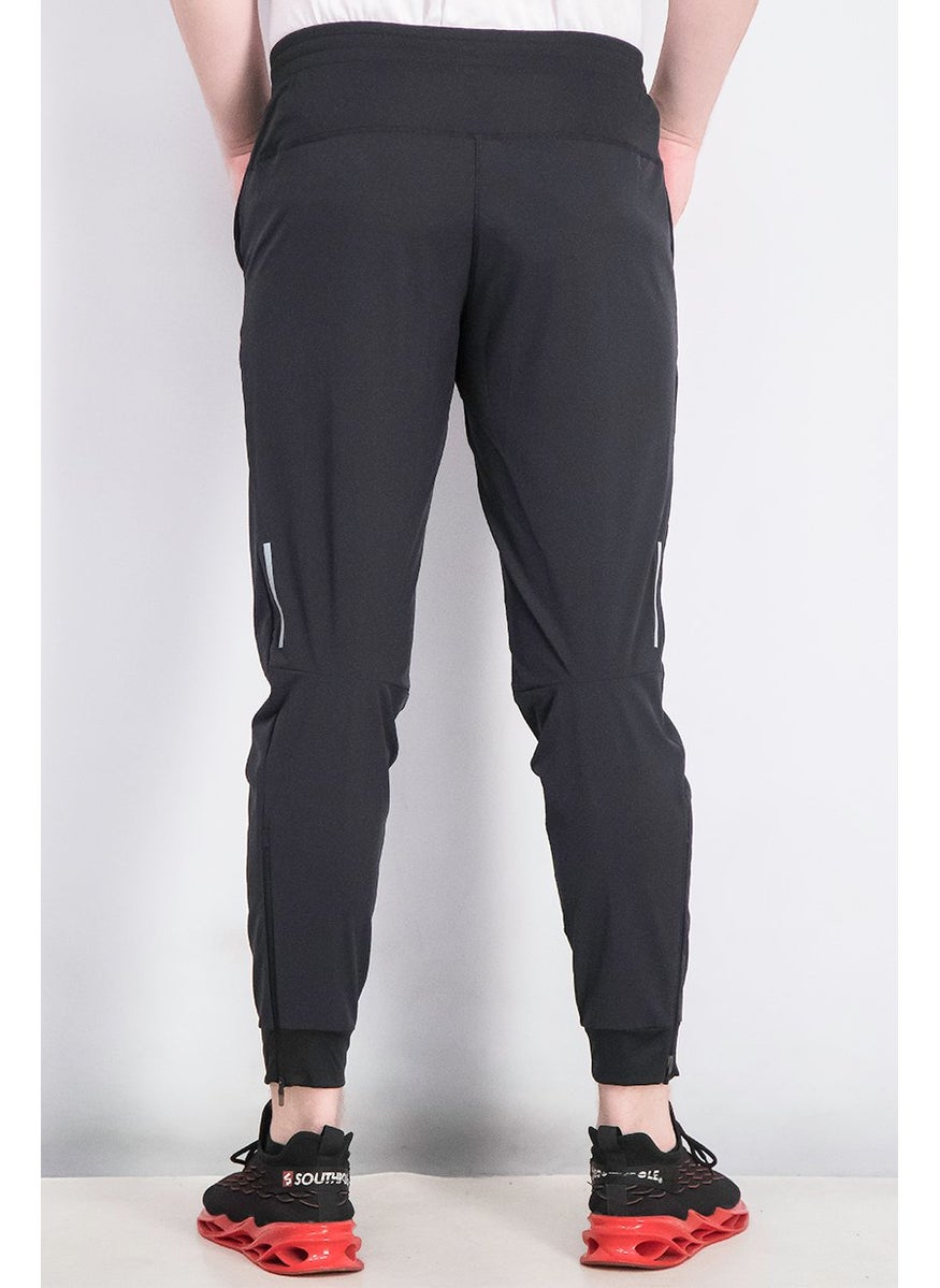 Men Regular Fit Running Track Pants, Black