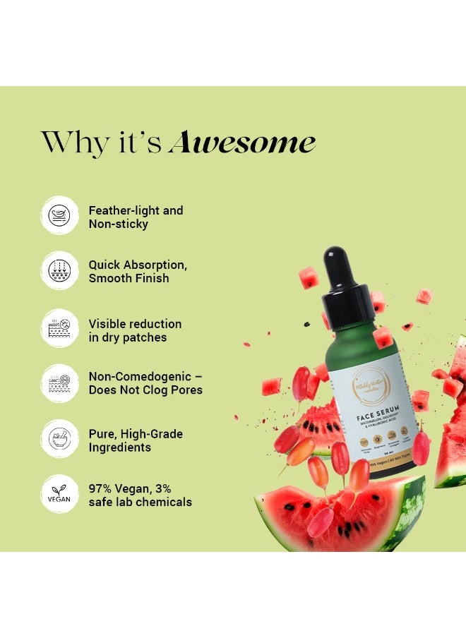 Water Hyaluronic Acid Face Serum - 30ml | Helps in Tightening Pores, Brightening & Locking Moisture | Enriched With Collagen Boosting Watermelon & Goji berry