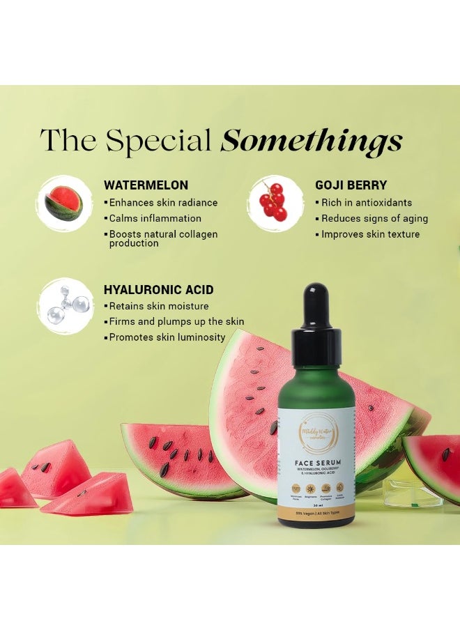 Water Hyaluronic Acid Face Serum - 30ml | Helps in Tightening Pores, Brightening & Locking Moisture | Enriched With Collagen Boosting Watermelon & Goji berry