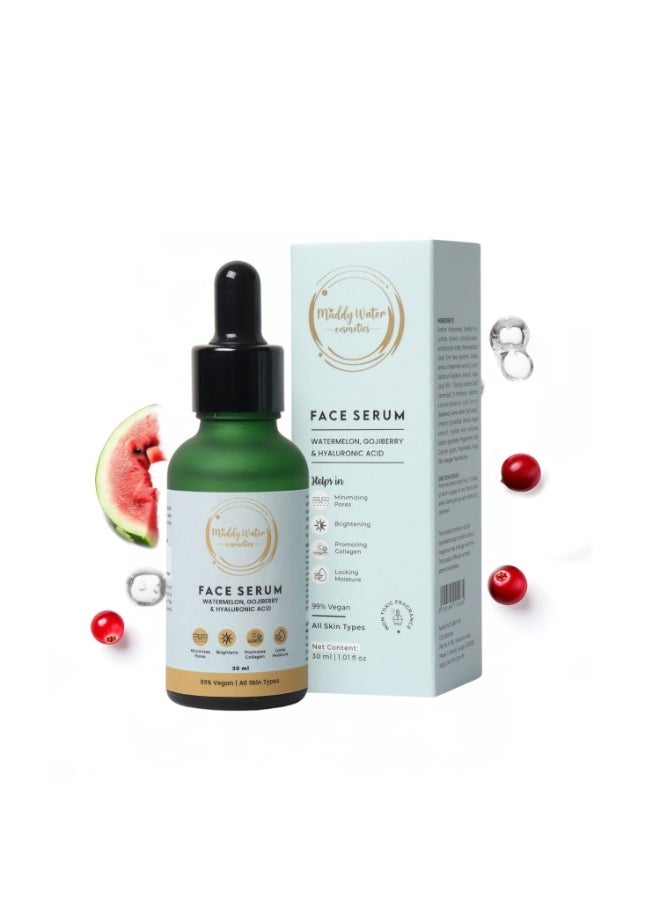 Water Hyaluronic Acid Face Serum - 30ml | Helps in Tightening Pores, Brightening & Locking Moisture | Enriched With Collagen Boosting Watermelon & Goji berry