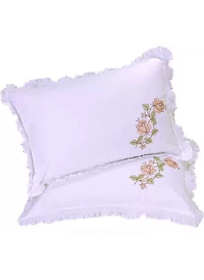 Wonder Decor Embroidered Cotton Pillow Cover Switzerland Cotton Not Pillow for HomeHotelGuest House Set of 6 White