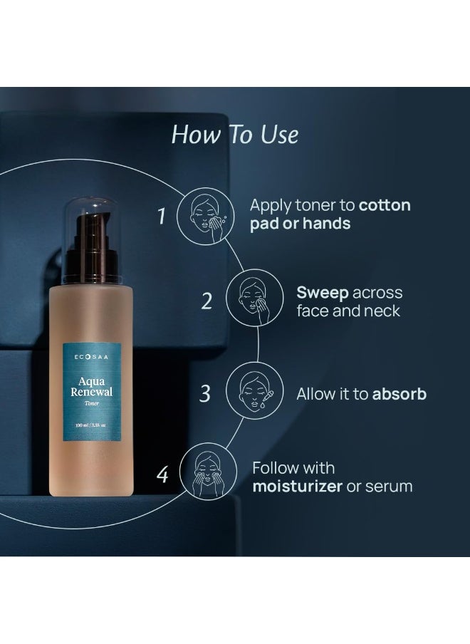 Aqua Renewal Toner For Glowing Skin | Hydrating Toner for Acne Prone Skin with Acai | Aloe Vera & Licorice Extract | Lightweight Face Toner for Open Pores Tightening | Smooth & Plumped Skin 100ML