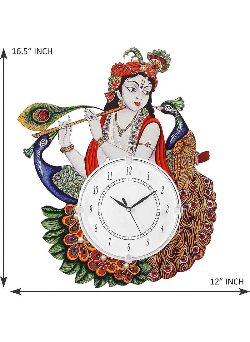 ELTON CRAFT Wooden Radhe Krishna Analog Wall Clock For Your Home Office Living Room 13 X 175 Inch