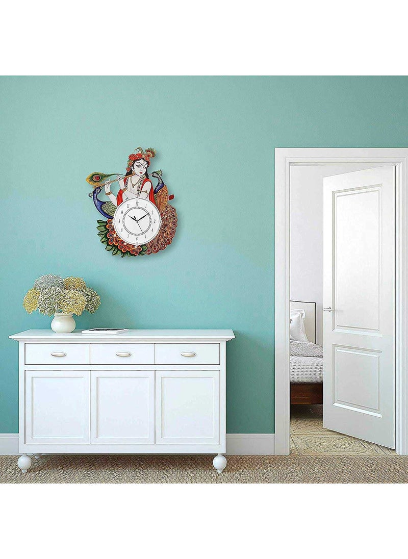 ELTON CRAFT Wooden Radhe Krishna Analog Wall Clock For Your Home Office Living Room 13 X 175 Inch