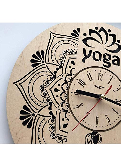NABSTER Mandala Fitness Yoga Poses Wall Clock Eco Wood Unique Rakhi Gifts Original Presents Home Decor and Wall Art Design Living Room Kitchen Bedroom Kids