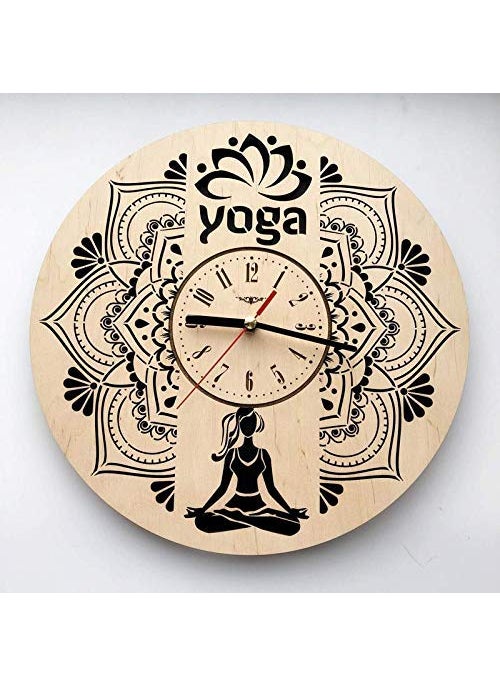 NABSTER Mandala Fitness Yoga Poses Wall Clock Eco Wood Unique Rakhi Gifts Original Presents Home Decor and Wall Art Design Living Room Kitchen Bedroom Kids