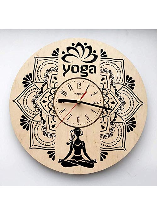 NABSTER Mandala Fitness Yoga Poses Wall Clock Eco Wood Unique Rakhi Gifts Original Presents Home Decor and Wall Art Design Living Room Kitchen Bedroom Kids