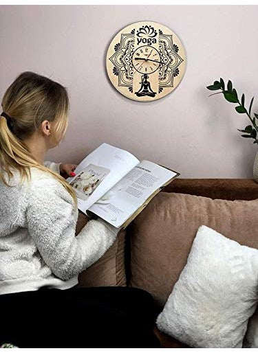 NABSTER Mandala Fitness Yoga Poses Wall Clock Eco Wood Unique Rakhi Gifts Original Presents Home Decor and Wall Art Design Living Room Kitchen Bedroom Kids