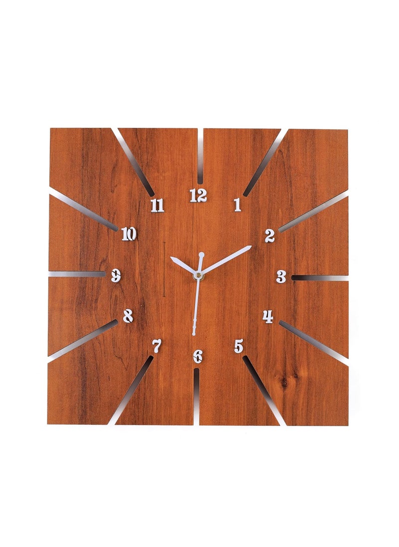 DOLIVA 12 Inch Wooden Square Analog Wall Clock for Home Living Room Bedroom Office and Kitchen Brown