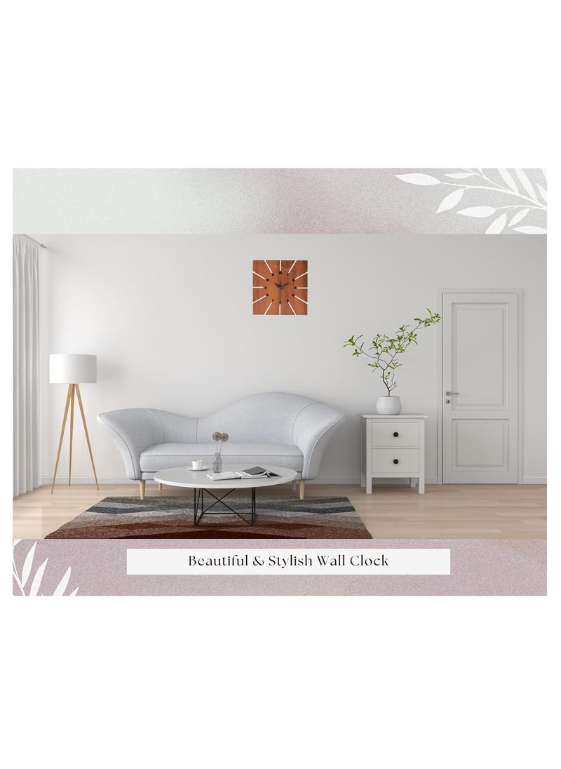 DOLIVA 12 Inch Wooden Square Analog Wall Clock for Home Living Room Bedroom Office and Kitchen Brown